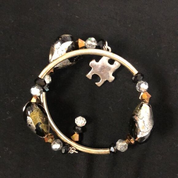 Autism Awareness Puzzle Piece Expandable Open Heart Bracelet - Picture 3 of 16